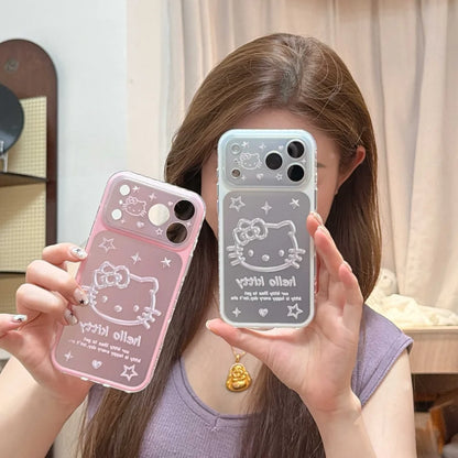 Cute Cartoon Pink Silver Bottom Star Kitty Head Phone Case For iPhone