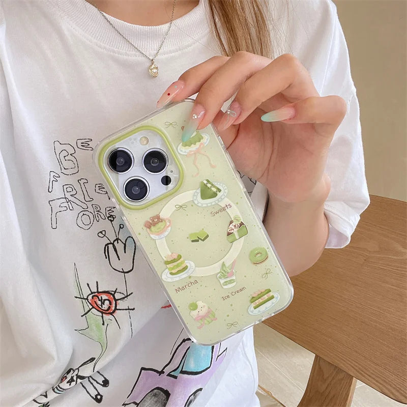 Cute Matcha Cake Magnetic Stand Phone Case
