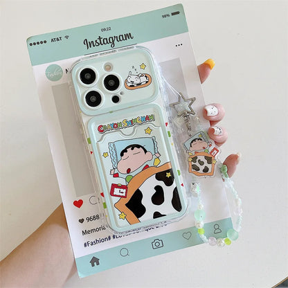 Cartoon Sleep Crayon Shin-chan Card Wallet Pocket Phone Case For iPhone