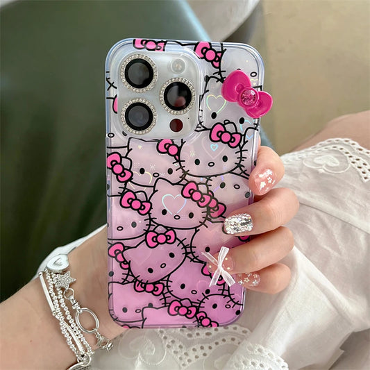 Hello Kitty Full Screen KT Bow Gradient Phone Case For iPhone