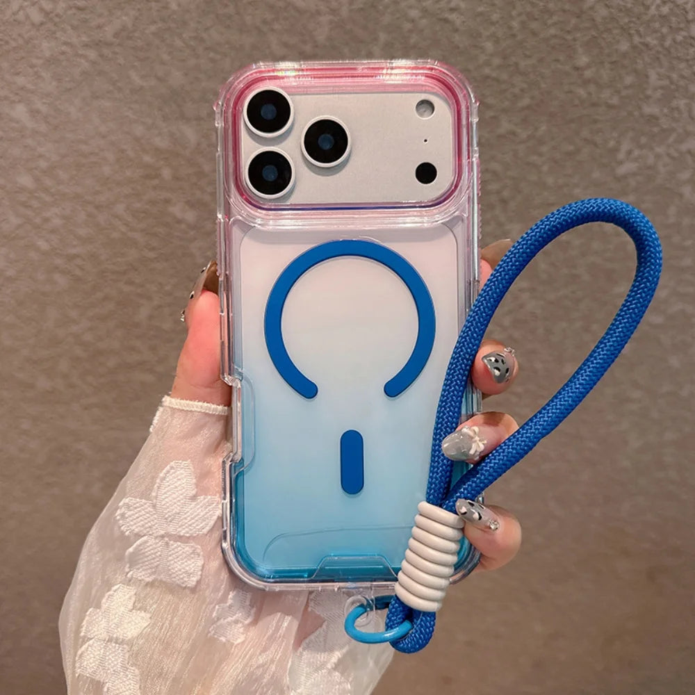 For Magsafe Gradient Double Color Lanyard Case For iPhone