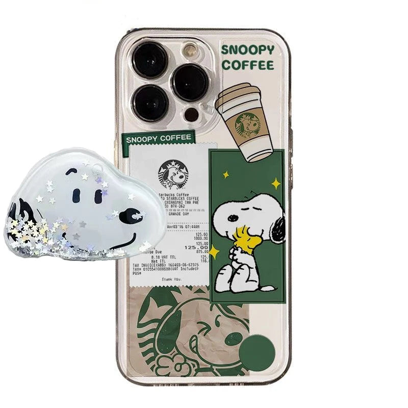 Cute Cartoon Snoopy Coffee Clear Phone Case For iPhone