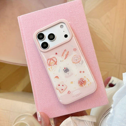 Korean Cartoon Kitten Dessert Bread Pattern Drop Glue Phone Case For iPhone