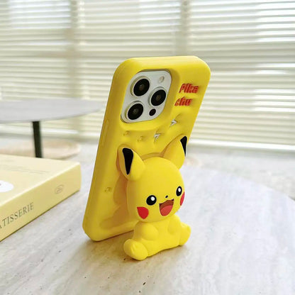 3D Cartoon Pikachu Stand Phone Case For iPhone