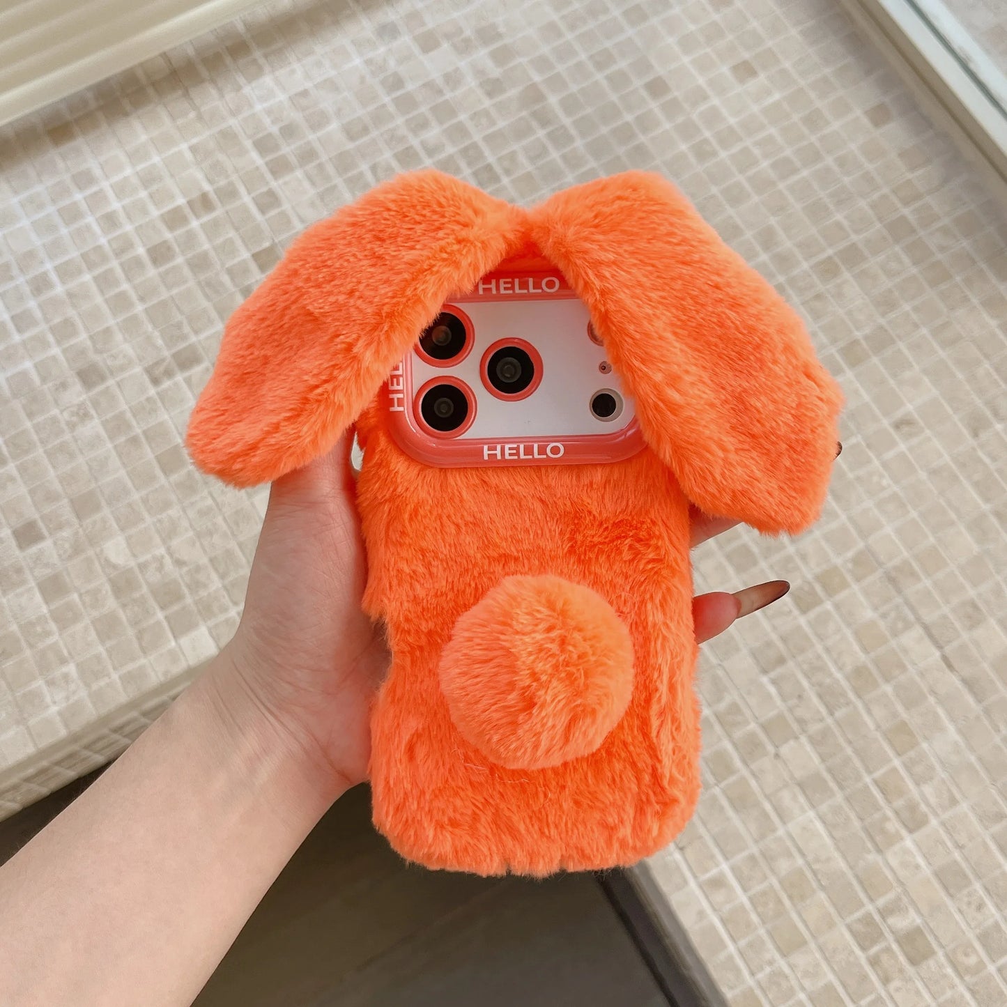 Adorable 3D Long-Eared Rabbit Shaped Plush Phone Case For iPhone