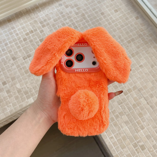Adorable 3D Long-Eared Rabbit Shaped Plush Phone Case For iPhone