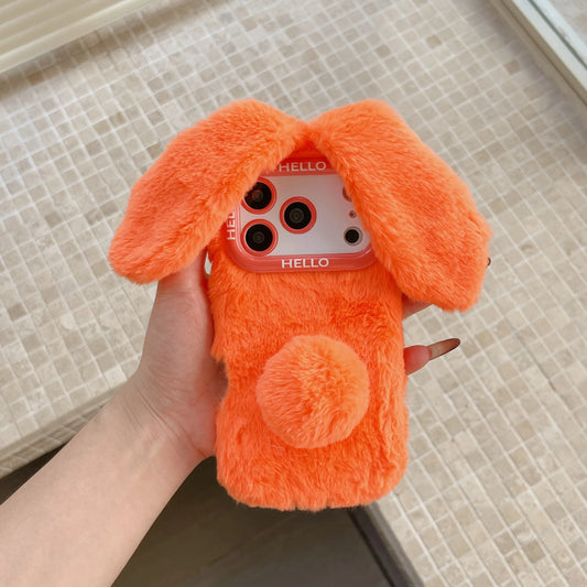 Adorable 3D Long-Eared Rabbit Shaped Plush Phone Case For iPhone