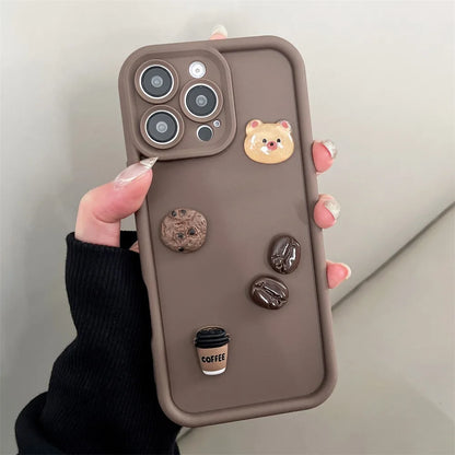 Cartoon 3D Bear Coffee Phone Case For iPhone