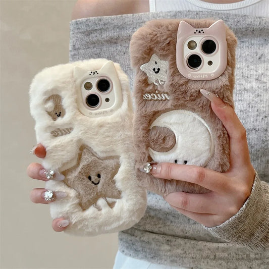 Soft Plush Cute Star Moon Phone Case