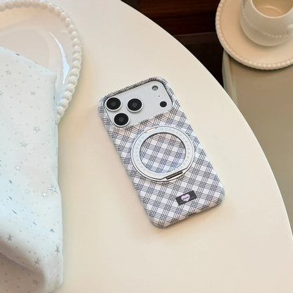 Korean Grid Pattern Fold 360° Rotating Ring Magnetic Bracket Phone Case For iPhone