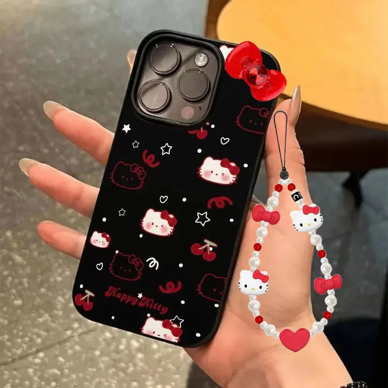 Hello Kitty Black Bow Strap Cherry Phone Case For iPhone