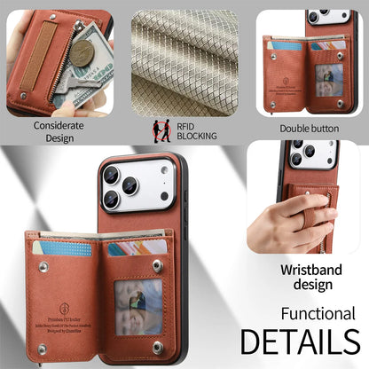 Wrist Strap Flip Rfid Wallet with Card Holder Phone Case  For iPhone