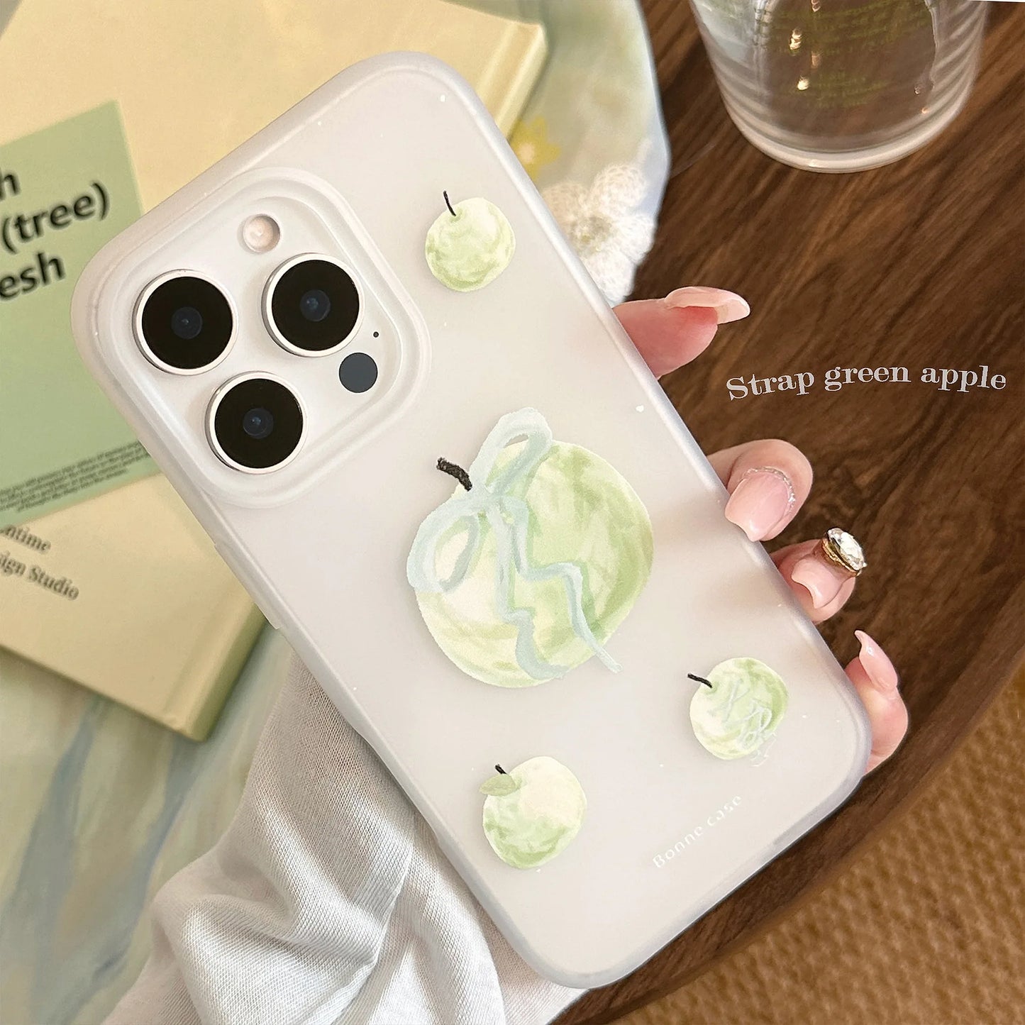 Korean Oil Painting Green Apple Pattern Phone Case For iPhone