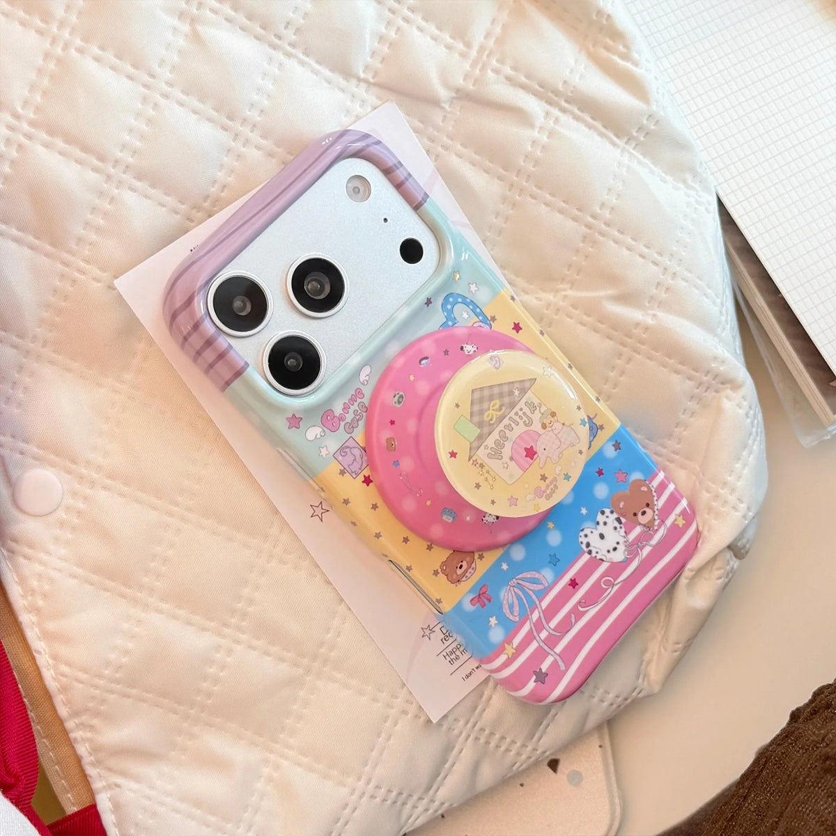 Korean Splicing Colorful Cartoon Elephant House Magnetic Bracket Phone Case For iPhone