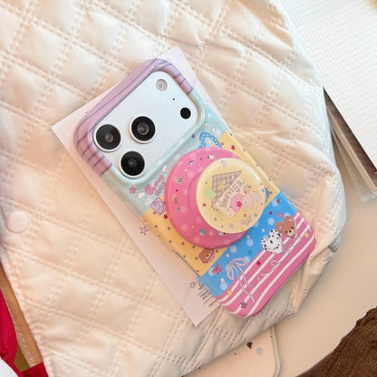 Korean Splicing Colorful Cartoon Elephant House Magnetic Bracket Phone Case For iPhone