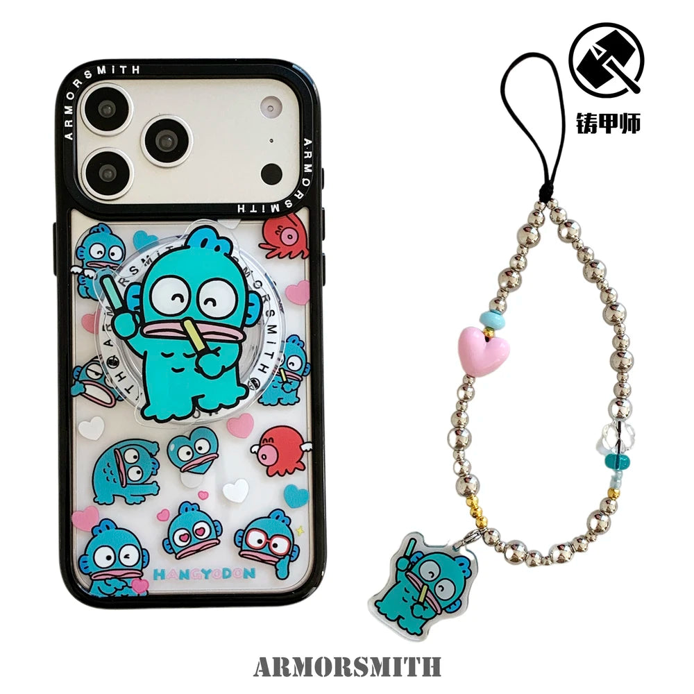 Sanrio Hangyodon Magnetic Holder Magsafe Wireless Charge Cute Cartoon Phone Case For iPhone