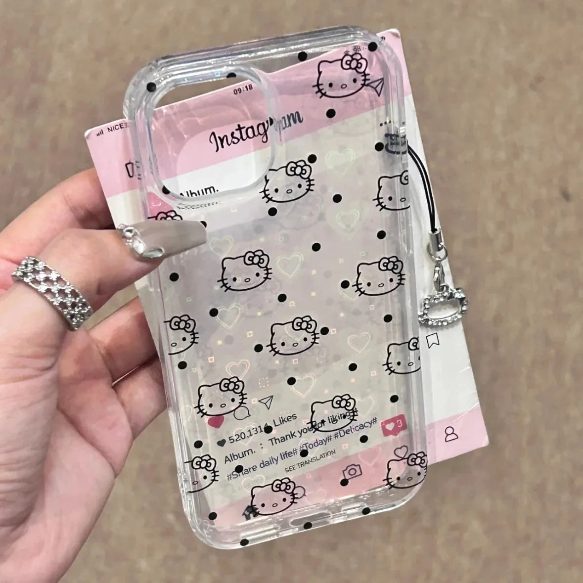 Hello Kitty Black Dot Line KT Phone Case For iPhone