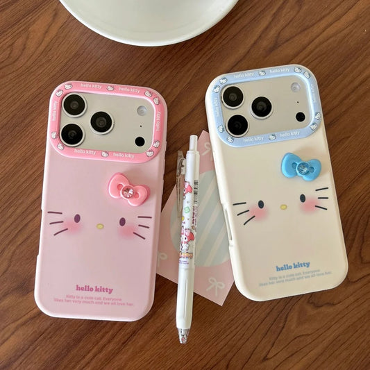 Korean Cute Cartoon Silicone Sanrio 3D Bow Print Kitty Phone Case For iPhone
