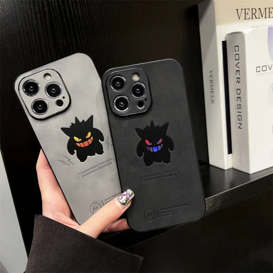 Funny Cartoon Anime Gengar Faux Leather Laser Phone Case For iPhone