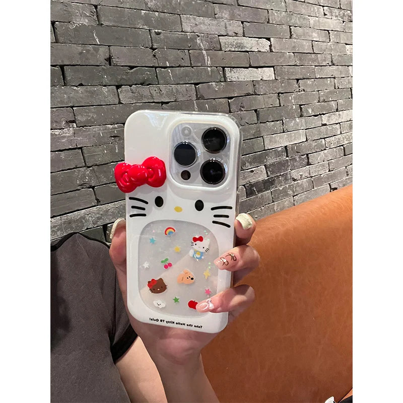 Hello Kitty Red Bow Strap Openwork Stars Phone Case For iPhone