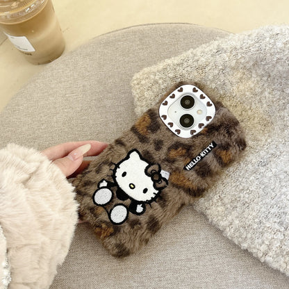 Hello Kitty Ins Plush Leopard Print Phone Case For iPhone