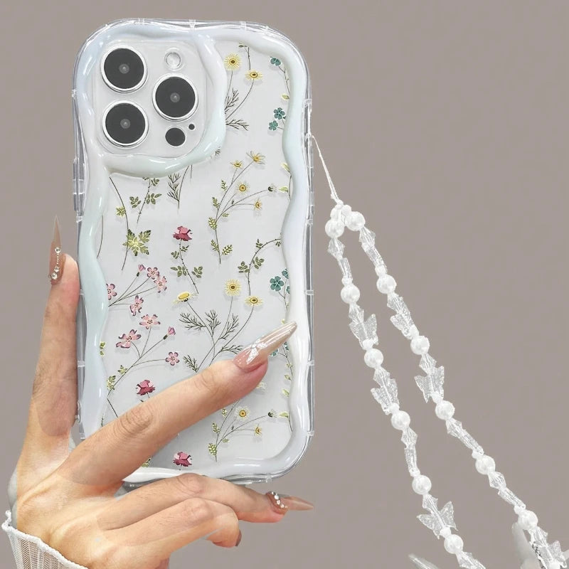 Colorful Flower Wavy Cream Print Phone Case For iPhone