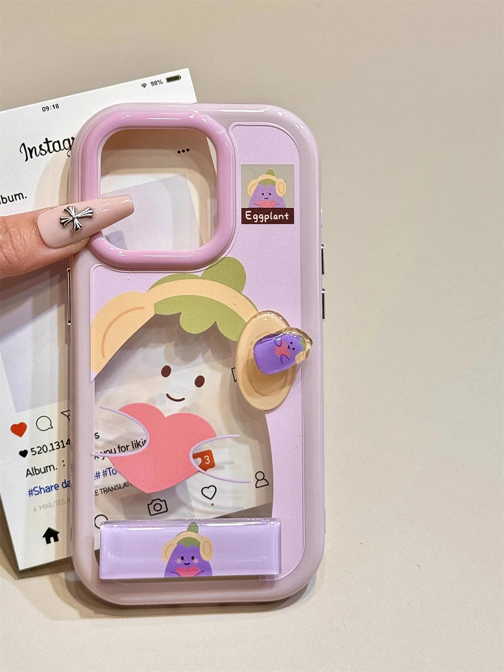 Cute Animal Fruits Series Rotating Stickers with Holder Phone Case