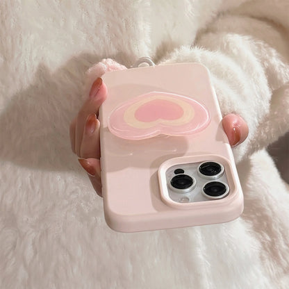 Korean Pink Phone Case With Love Heart Holder For iPhone