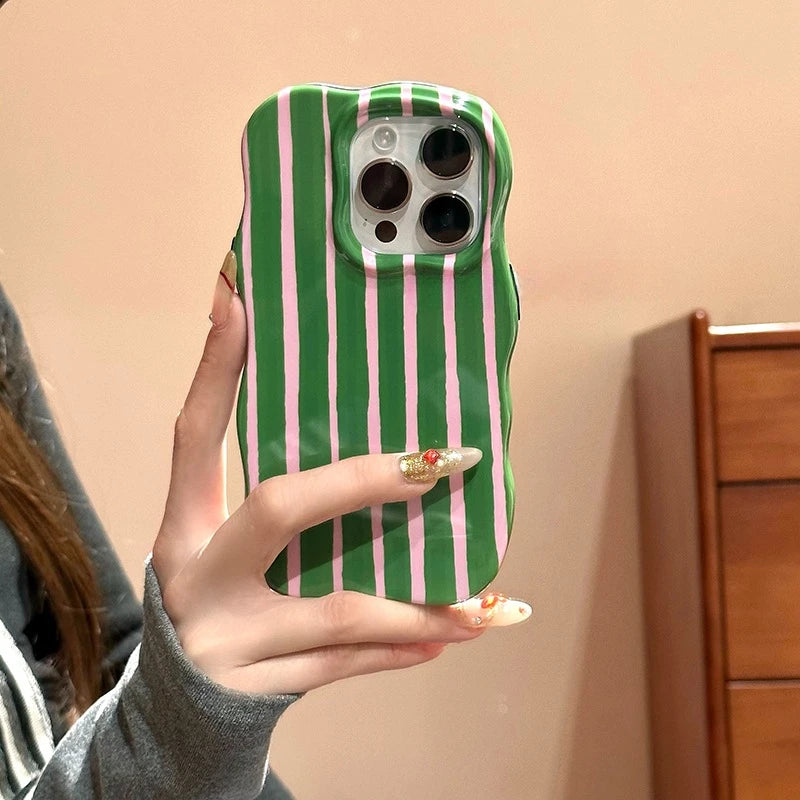 Colorful Stripes Glossy Wave Phone Case For iPhone