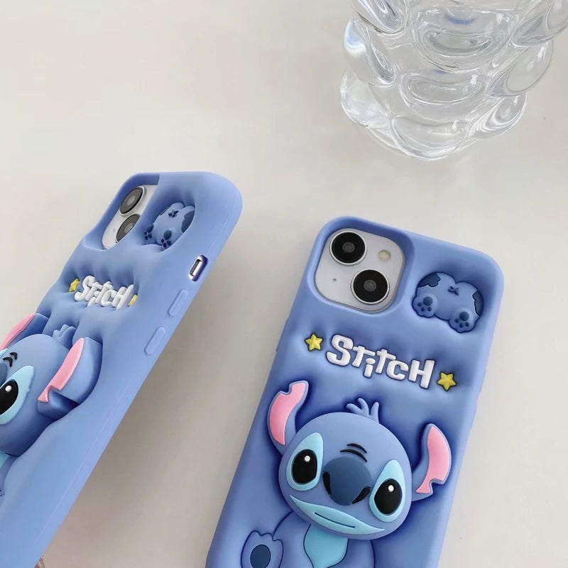 Cute Stitch Head Grip Tok Holder Silicon Soft Phone Case For iPhone