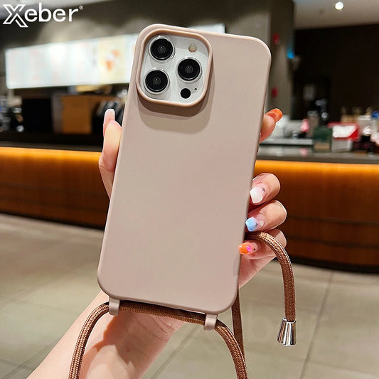 Crossbody Lanyard Matte Silicone Phone Case For iPhone