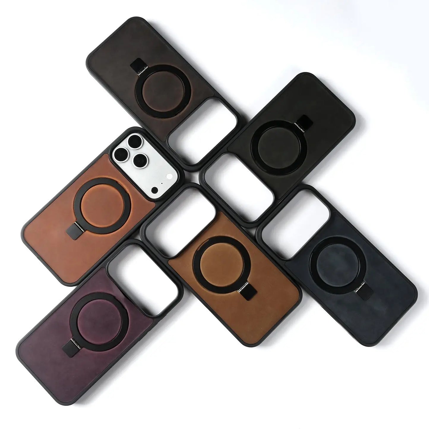 Magnetic Rotating Bracket Genuine Leather Phone Case For iphone