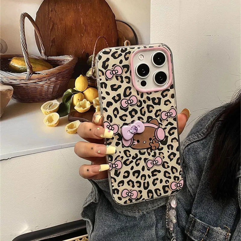 Hello Kitty Leopard Print Headphones Phone Case For iPhone