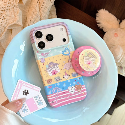 Korean Splicing Colorful Cartoon Elephant House Magnetic Bracket Phone Case For iPhone