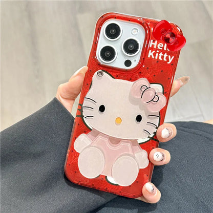 Hello Kitty Red Strap Bow Wave Point Phone Case For iPhone