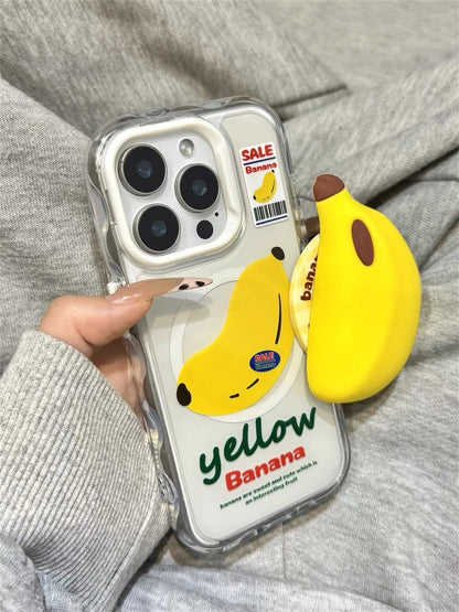 Kawaii Cartoon Banana Magnetic Stand Phone Case