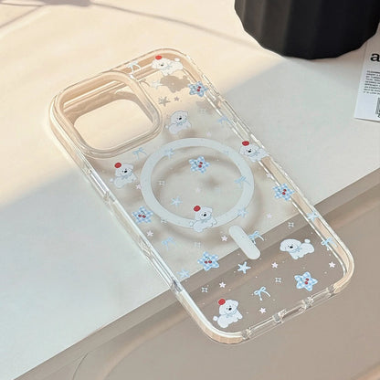 Korean Cute Cartoon Lattice Puppy Bracket Magnetic Phone Case For iPhone