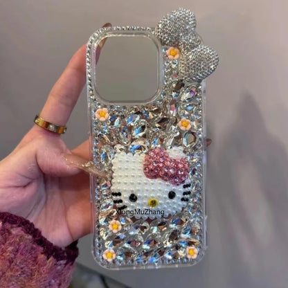 Hello Kitty Cute Cat Bow Flower Bling Glitter Diamond Custom Phone Case