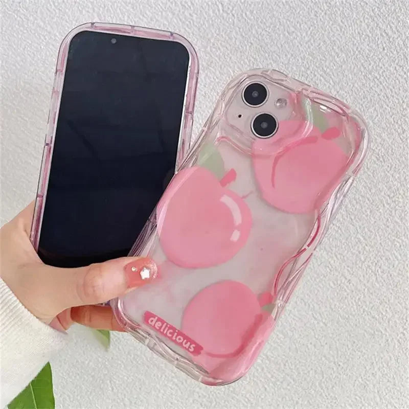 Pink Peach Cherry Soft Clear TPU Phone Case For IPhone