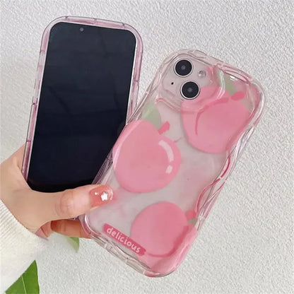 Pink Peach Cherry Soft Clear TPU Phone Case For IPhone