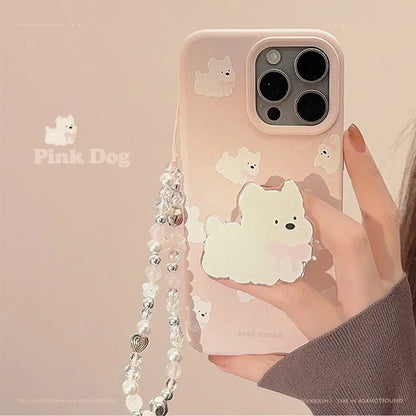 Ins White Dog Puppy Stand Holder Bracelet Phone Case For iPhone