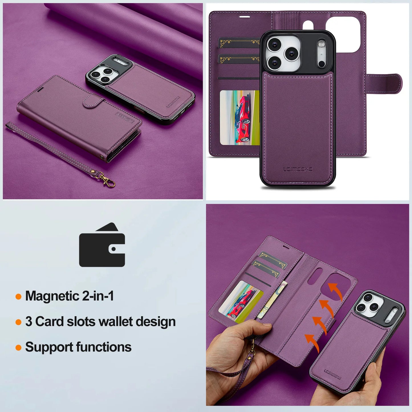 2 in 1 Detachable Leather Phone Case For iPhone