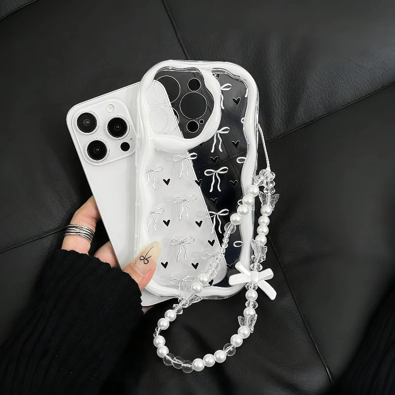 Cute Bow Heart Pattern Wave-Shaped Phone Case For iPhone