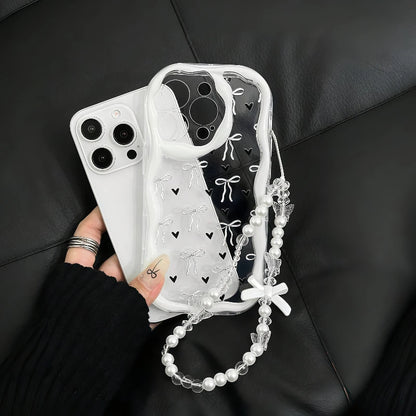 Cute Bow Heart Pattern Wave-Shaped Phone Case For iPhone