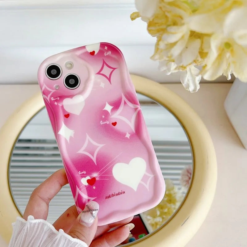 Flower 3D Wavy Curved Edge Soft Clear TPU Phone Case For iPhone