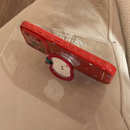 Korean Colorful Polka Dot Cartoon Red Apple Mirror Bracket Phone Case For iPhone