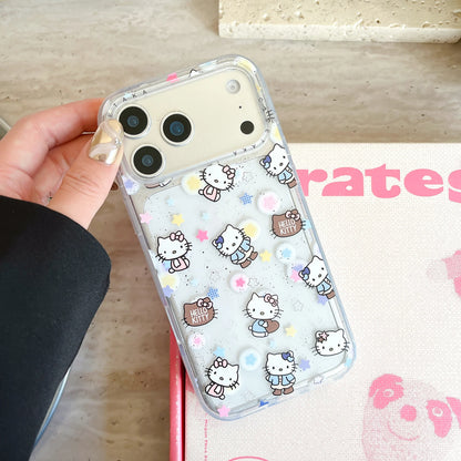 Star Kitty Cat Sparkling Pink Edge Transparent Case Phone Case For iPhone