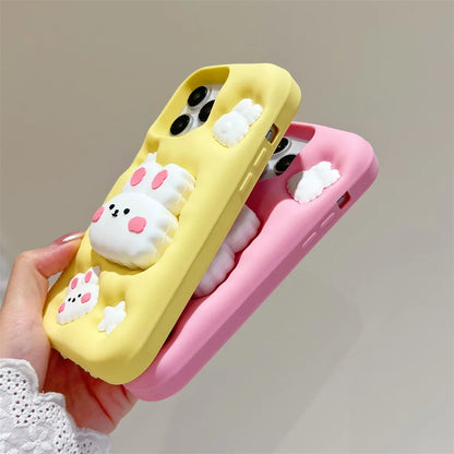 Lovely Rabbit Folding With Holder Stand Silicone Phone Case