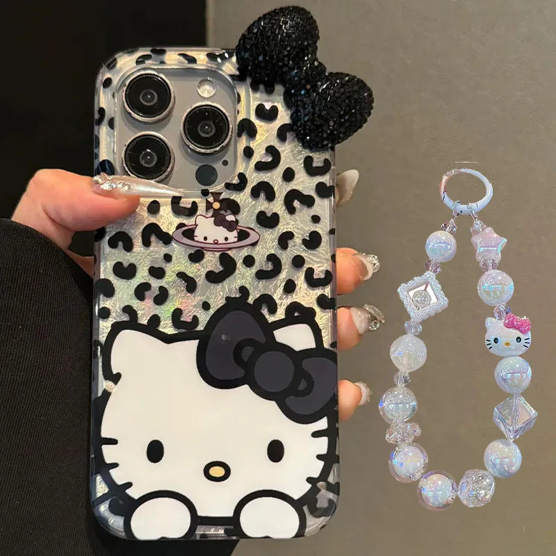 Hello Kitty Leopard Print Diamond Bow Phone Case For iPhone