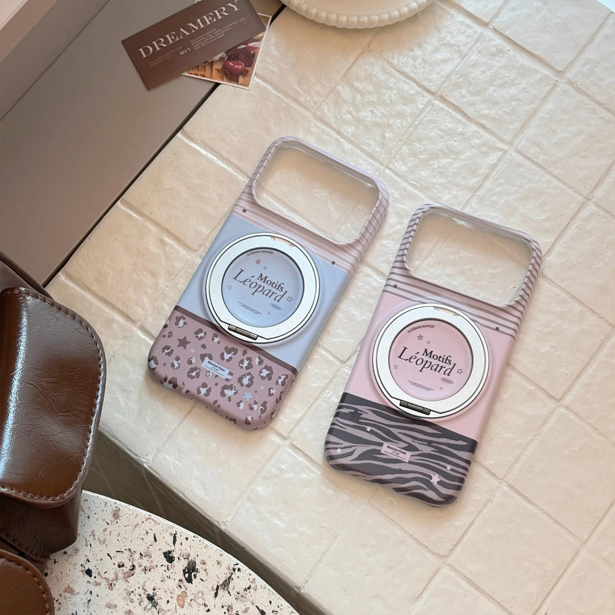 Korean Striped Splicing Fold 360° Rotating Magnetic Bracket Phone Case For iPhone